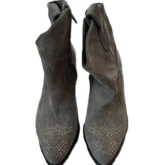 Reba Gray Suede Studded Western Cowboy Ankle Boots Size 8 - Picture 1 of 7